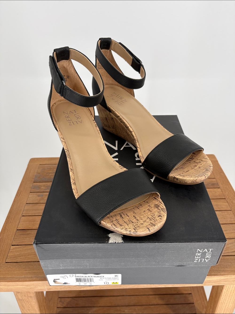 New Women’s Naturalizer Black Cork Wedge Sandals with Ankle Strap - Open Toe 10M